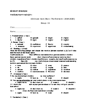 Đề kiểm tra 15 phút số 1 môn Tiếng Anh Lớp 11 - Năm học 2019-2020 - Trường THPT Phù Cát 1